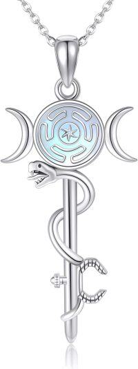 wholesale 925 Sterling Silver Snake and Triple Moon Goddess Pendant Necklace for Women Wicca Jewelry-Triple Moon