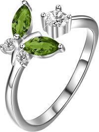 wholesale  925 Sterling Silver with Simulated Peridot Green Crystals Dancing Butterfly Adjustable Sparkly Ring Size 6 Elegant Gift for Women-Peridot Green