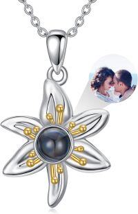 wholesale 925 Sterling Silver Black Onyx Flower Pendant with Gold Accents - Romantic Gift for Her-J-Lily+photo
