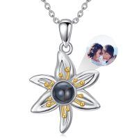 wholesale 925 Sterling Silver Flower Photo Projection Pendant Necklace Two Tone Plated For Women-J-Lily+photo