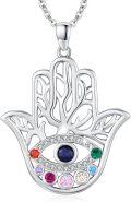 wholesale 925 Sterling Silver CZ Abalone Shell Hamsa Evil Eye Pendant Necklace-0-0