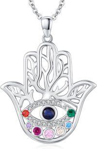 wholesale 925 Sterling Silver CZ Abalone Shell Hamsa Evil Eye Pendant Necklace-A-Eye