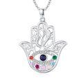 wholesale 925 Sterling Silver Hamsa Hand Necklace With Evil Eye-0-0