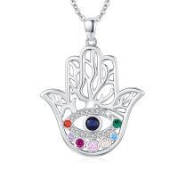 wholesale 925 Sterling Silver Hamsa Hand Necklace With Evil Eye-A-Eye
