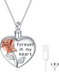 wholesale 925 Sterling Silver Heart Rose Memorial Keepsake Pendant with Funnel and Keychain-Silver- Urn Necklace