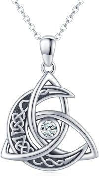 wholesale 925 Sterling Silver Celtic Moon Trinity Knot Pendant Birthstone Necklace-04-Apr-Cubic Zirconia