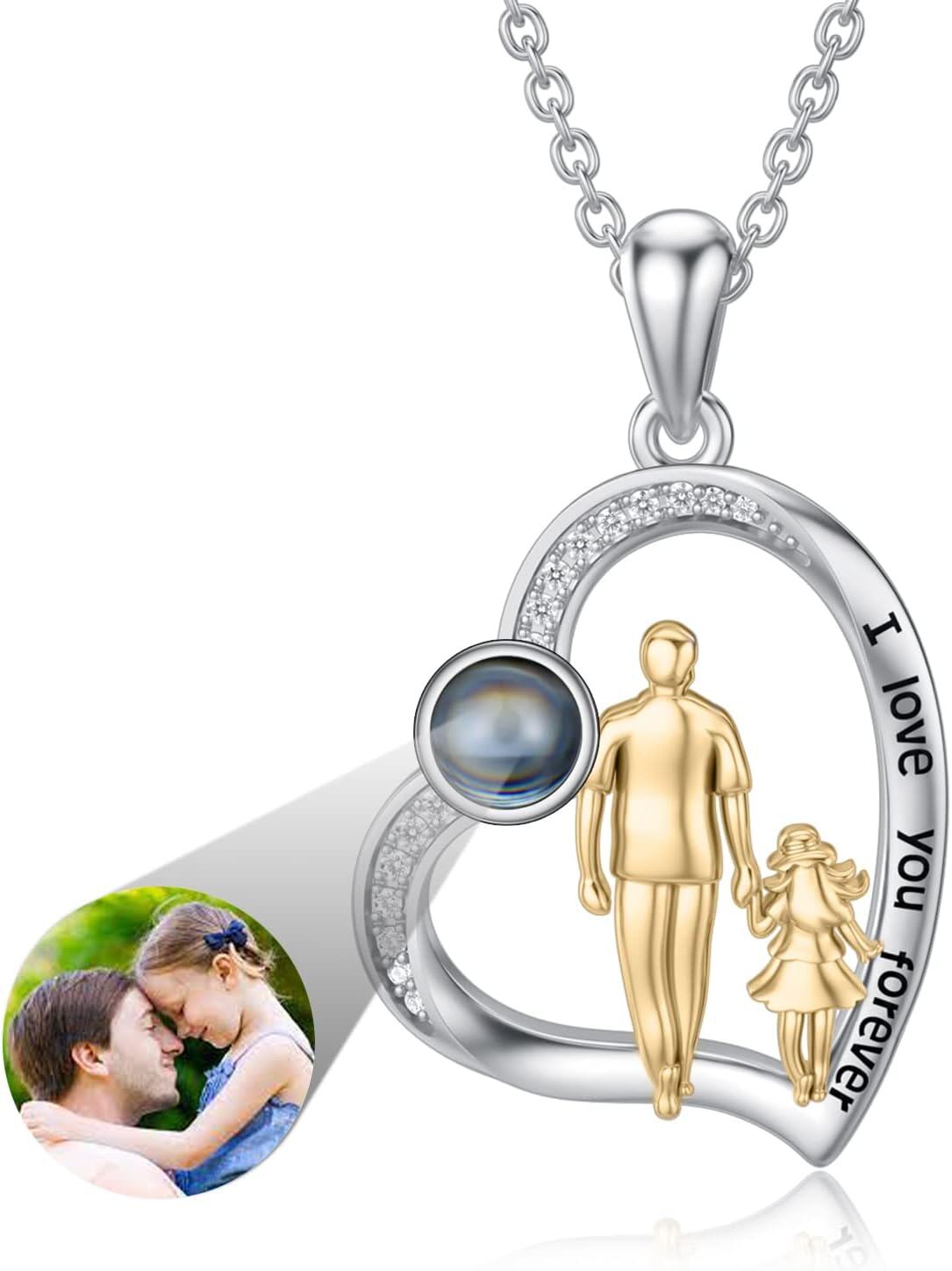 Sterling Silver Sterling Silver Stone Daughter Heart Pendant Necklace from Dad Mom I Love You Forever Jewelry-14-02-Gold+100 Languages+Photo