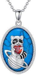 wholesale 925 Sterling Silver Raccoon Pendant with Turquoise Stone and Red Heart Charm Necklace for Women Girls' Gifts Mothers Day Birthdays Christmas-0-0
