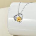 wholesale 925 Sterling Silver Citrine Sunflower Heart Pendant Necklace - Love Gift for Women-0-3