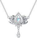 wholesale 925 Sterling Silver Lotus Flower Pendant Necklaces Moonstone CZ Gemstones s for Women Girls-0-0