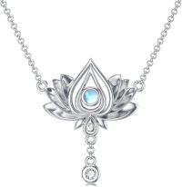 wholesale 925 Sterling Silver Lotus Flower Pendant Necklaces Moonstone CZ Gemstones s for Women Girls-Lotus
