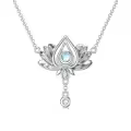 wholesale 925 Sterling Silver Lotus Flower Pendant Necklaces Wholesale Moonstone CZ Gemstones s for Women Girls-0-0