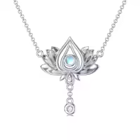 wholesale 925 Sterling Silver Lotus Flower Pendant Necklaces Wholesale Moonstone CZ Gemstones s for Women Girls-Lotus