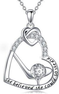 wholesale 925 Sterling Silver Golf Ball & Club Heart Pendant Necklace for Women Sportswear Accessories Gift-Golf