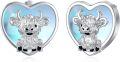 wholesale 925 Sterling Silver Heart-Shaped Highland Cow Stud Earrings with Enamel Finish and Hypoallergenic Backs-0-0