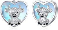 wholesale 925 Sterling Silver Heart-Shaped Highland Cow Stud Earrings with Enamel Finish and Hypoallergenic Backs-Cow