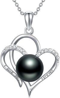 wholesale  Silver Black Pearl Pendant Necklace 10mm Freshwater Pearl Jewelry Gift for Women -10mm-Style3-A4