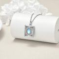 wholesale 925 Sterling Silver Square Photo Locket Pendant with Rainbow Moonstone and Chain - Mother's Day Gifts for Women-0-1