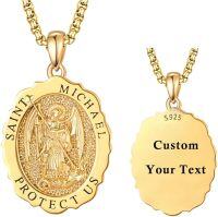 wholesale Sterling Silver 24K Gold Plated Saint Medal Pendant Necklace for Men Women-St Michael-Personalized-St Michael-St Michael-Personalized-St Michael