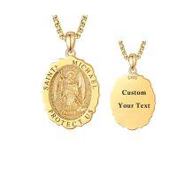 wholesale 925 Sterling Silver & 24K Gold Plated Customizable St Michael's Medal Pendant Necklace for Men and Women-St Michael-Personalized-St Michael-St Michael-Personalized-St Michael