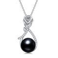 TOUPOP Sterling Silver Black Freshwater Pearl Rose Flower Pendant Necklace-0-0