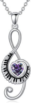wholesale Sterling Silver Birthstone Music Necklace Piano Note Treble Clef Pendant-0-0