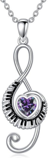 wholesale Sterling Silver Birthstone Music Necklace Piano Note Treble Clef Pendant-02-February