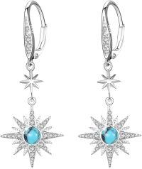 wholesale Sterling Silver Gold Plated Gemstone Star Earrings Leverback Dangle Jewelry Gifts-December (Silver)-December (Silver)