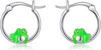 wholesale 925 Sterling Silver Green Frog Hoop Earrings for Girls and Women-Frog