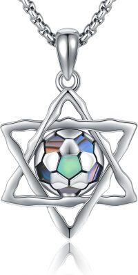wholesale 925 Sterling Silver Star of David with Rainbow Football Pendant Necklace for Men & Women-Soccer Necklace 2