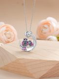 wholesale 925 Sterling Silver Purple Enamel Double Owls Love Knot Pendant Necklace for Women-0-4