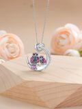 wholesale 925 Sterling Silver Purple Enamel Double Owls Love Knot Pendant Necklace for Women-0-4
