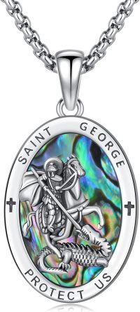 wholesale 925 Sterling Silver Saint George Protect Us Pendant with Abalone Shell and Crosses Necklace -St George