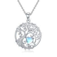 wholesale 925 Sterling Silver Heart Moonstone Tree Of Life Pendant Necklace-06-Jun-Moonstone