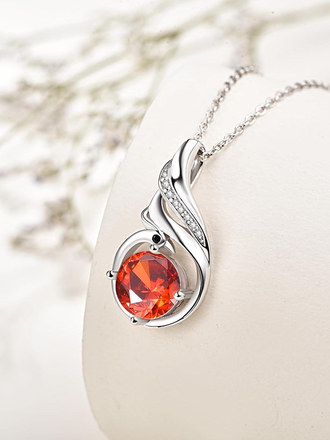 925 Sterling Silver Phoenix Birthstone Pendant Necklace for Women-0-1