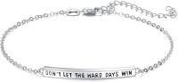 wholesale 925 Sterling Silver Hypoallergenic Motivational Bracelet for Women - Don't Let Hard Days Win Dainty Bar Design with Transgender Dangle Charm, Tarnish Resistant, Nickel-Free Gift for Sensitive Skin-02 don't let the hard days win