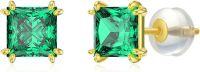 wholesale 14K Gold 2 5Ct Created Birthstone Princess Cut Stud Earrings for Women-May-Emerald