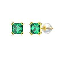 wholesale 14k Gold Princess Cut Garnet Stud Earrings-May-Emerald