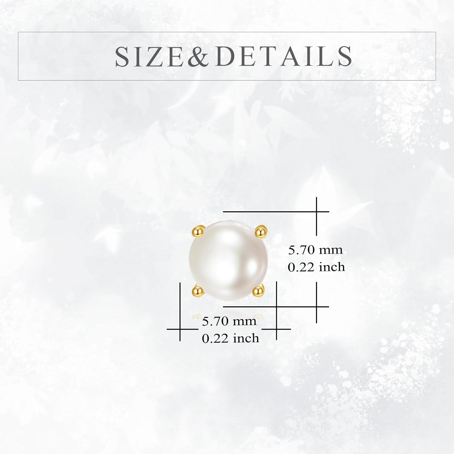  14K Gold 6mm AAA Pearl Stud Earrings -0-3