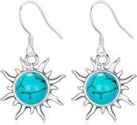 wholesale 925 Sterling Silver Turquoise Sun Drop Earrings for Women - Native American Style Nature Inspired Gemstone s-Style 2