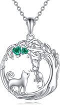 wholesale 925 Sterling Silver Bear & Dog Necklace w/ Green Stone - Mothers Day Gift-0-0