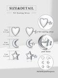 wholesale 925 Sterling Silver Heart Moon Star Stud Earring Sets for Women (3 pairs)-0-1