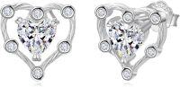 wholesale 925 Sterling Silver Heart-Shaped Moissanite Stud Earrings with White Cubic Zirconia Accents-Cubic Zirconia