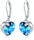 wholesale 925 Sterling Silver Blue Crystal Heart & Dolphin Stud Earrings for Women-0-0