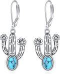 wholesale 925 Sterling Silver & Turquoise Cactus Dangle Earrings, 0.48x1.37 Inch Western Jewelry Gift-0-0