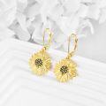 wholesale 925 Sterling Silver Sunflower Leverback Earrings with Black and Yellow CZs-0-3