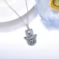 wholesale 925 Sterling Silver Abalone Shell Inlay Evil Eye Hamsa Hand Pendant Necklace Wholesale for Women-0-4