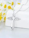 wholesale 925 Sterling Silver & 14k Gold Plated Angel Wing Cross Pendant with Moissanite Cubic Zirconias - 30mm x 67mm (Silver)-0-2