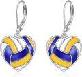 wholesale 925 Sterling Silver Volleyball Heart-Shaped Sports Themed Leverback Earrings - Gifts for Women-0-0