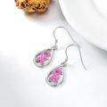 wholesale 925 Sterling Silver Teardrop Pink Ribbon Breast Cancer Awareness Drop Earrings-0-2